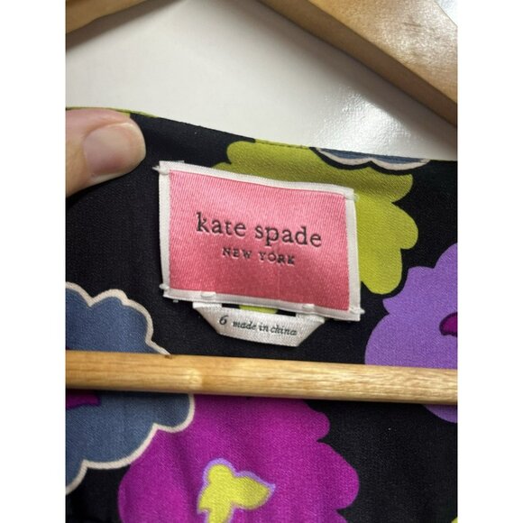 NEW Kate Spade Winter Garden Midi in Black Floral Print Wrap Dress Size 6 - Picture 9 of 10